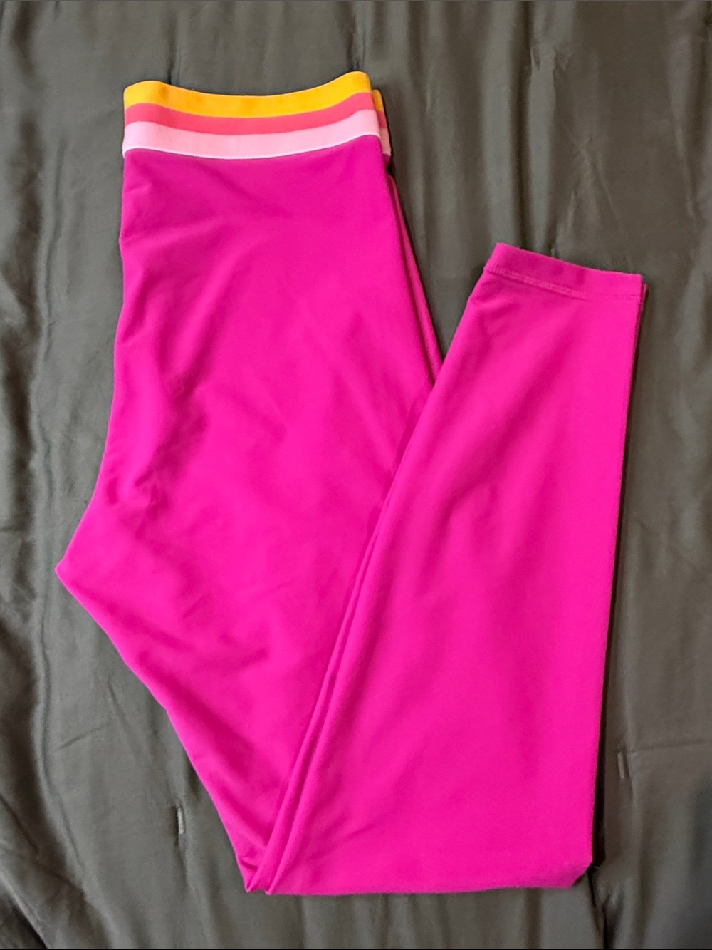 POPFLEX Pink Leggings with Yellow and White Waistband